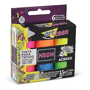 Tinta para tecido acrilex 06 cores neon art teen