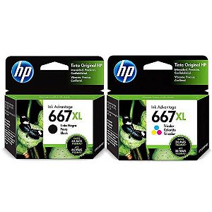 Kit Cartucho de Tinta HP 667XL Preto + 667XL Colorido para HP Deskjet Ink 2776 2774 2376 6476 Original Alto Rendimento