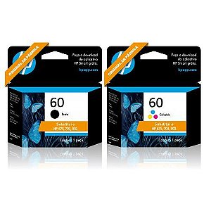 Kit 2 Cartuchos Hp 60 Preto + Color Para Deskjet F4224, F4480, F4580, D1660, D110a, D410a, C4780