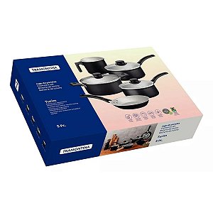 Jogo de Panelas Tramontina Turim em Aluminio com Revestimento Interno e Externo em Antiaderente Starflon Max Preto 05 Peças
