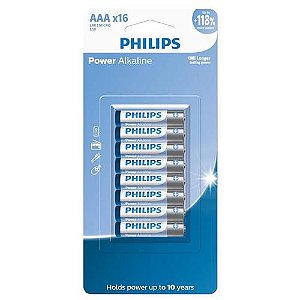 Pilha Philips AAA -  Pequena C/16 Unds.