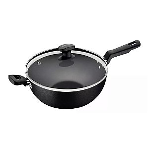 Wok Tramontina Loreto em Alumínio Antiaderente Starflon Max com Tampa de Vidro 28 cm 3,3 L Grafite