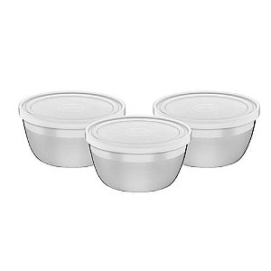 Jogo de Potes em Aço Inox com Tampa Plástica Tramontina Freezinox 3 Peças
