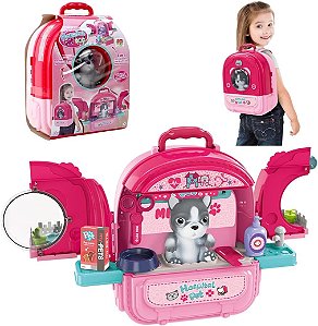 Mochila Hospital Pet Dog Cachorro Infantil 2 em 1 Com Acessórios DM Toys DMT6802