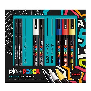 Caneta Uni Ball Posca + Uni Pin C/7 Unid