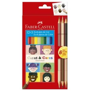 Lapis De Cor Faber-Castell C/12 Cores+3 Bicolor Caras E Cores 120112Cc