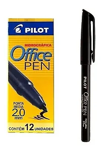 Caneta Hidrográfica Office Pen 2.0mm Preto Pilot - 1 Caixa Com 12 Unidades