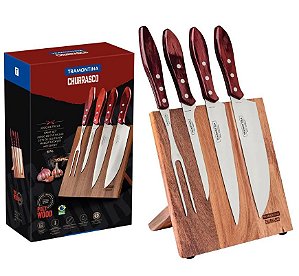 Jogo Churrasco Inox 5pc Polywood Vermelho