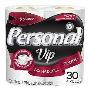 Papel Higiênico Personal Vip Folha Dupla Neutro com 4 Rolos 30mt