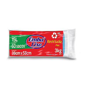 Saco para Lixo Reciclado Plus Azul 15L com 60 unidades Embalixo