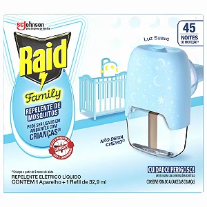 Repelente Elétrico Líquido + Refil 45 Noites Raid Family 32,9ml