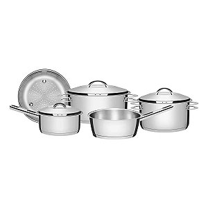 Jogo de Panelas Tramontina Solar em Aço Inox Com Fundo Triplo e Tampas de Inox 6 Peças