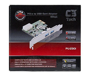 Placa C3tech Pci-e Para Usb C/2 Portas Usb3.0 - Pu-2301