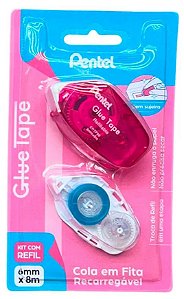 Cola em Fita Pentel Recarregavel Rosa + Refil