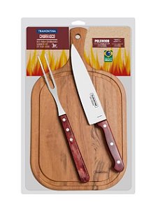 Jogo Churrasco Inox 3pc Polywood Vermelho 21198/714