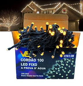 Pisca Led C/ 100 Lampadas Fixo Morno Fio Verde 127v Ref.2025