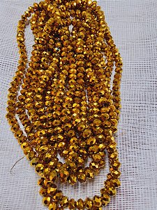 FIO CRISTAL ACHATADO 66 CONTAS DOURADO LEITOSO