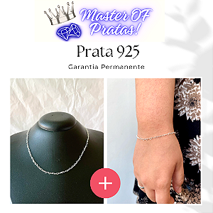 Kit Colar Chocker+Pulseira elo coração Prata 925