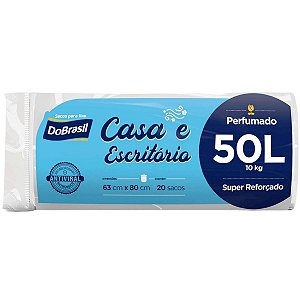 Saco de Lixo 50 Litros Branco 20 Sacos Não Vaza Perfumado Antiviral