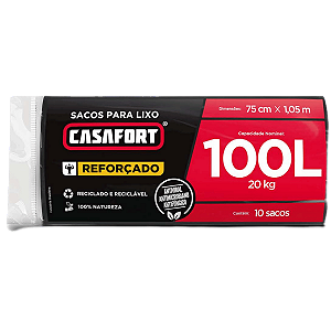 Saco de Lixo Grande 100 Litros Preto Reforçado Antiviral Não Vaza 10 Sacos