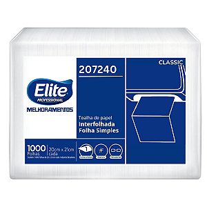 Papel Toalha Interfolhado Folha Simples 20X21cm Pacote 1000 Folhas Elite Softys