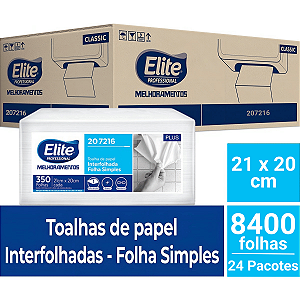 Kit Papel Toalha Interfolha 8400 Folha Simples Plus 21X20cm 24 Pacotes 350 Folhas Cada Toalha Interfolhada