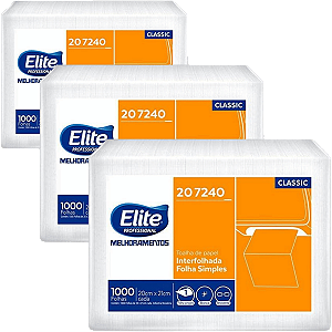 Papel Toalha Interfolhado Folha Simples 20X21cm 3000 Folhas 3 Pacotes de 1000 Fls Elite Softys Classic Toalha de Papel