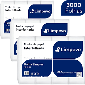 Kit 3000 Fls Papel Toalha Interfolha Limpevo Toalha de Papel 20x21cm