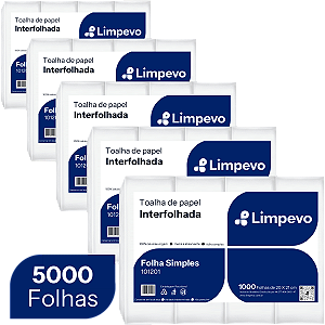 Toalha de Papel Interfolhado 5000 Fls Limpevo Papel Toalha 20x21cm