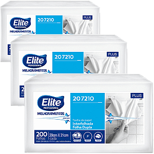 Papel Toalha Interfolhado Folha Dupla 600 Folhas Elite Plus Kit 3 Pacotes de 200 Folhas Cada Toalha de Papel Elite