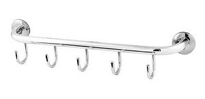 Cabideiro Gancho Aço Inox 5 Ganchos Cabide - Prateado