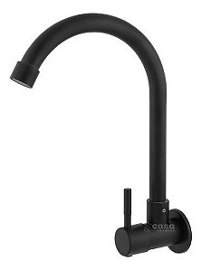 Torneira Cozinha Parede Preta Inox Bica Móvel Anzol 1167