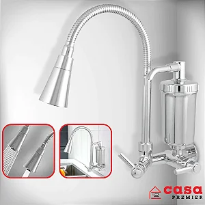 Torneira Cozinha Parede Com Filtro ABS Flexível Plus Gourmet Cromada Dupla Função Luxo