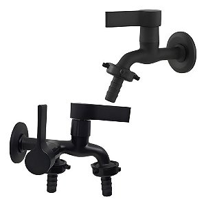 02 Torneiras De Jardim E Tanque Máquina De Lavar Metal Preta Preto
