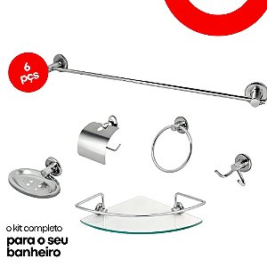 Kit Acessórios Banheiro Inox Lavabo Conjunto Porta Shampoo Canto