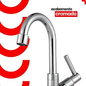 Torneira de Lavatório Cromada Inox 1/4 de Volta com Bica Móvel