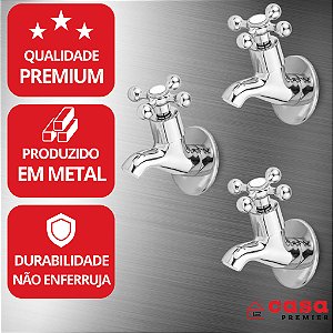 03 Torneira Bebedouro Filtro Industrial 1/2 x 3/4 100% em Metal Cromada 1/4 De Volta