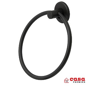 Suporte Porta Toalha Rosto Toalheiro Argola Metal Preto Fosco Canoplas Inox Dupla Fixação Banheiro
