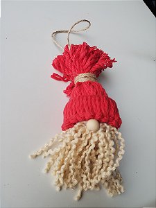 Papai Noel em Macramê Vermelho com barba em lã