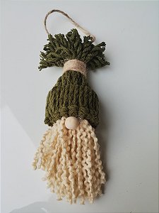 Papai Noel em Macramê Verde com barba em lã