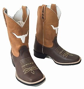 Bota Texana Dallas Cano Boi Camel Sola Preta Bico Quadrado