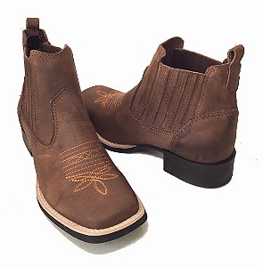 Botina Texana Brown Café Sola Preta Bico Quadrado