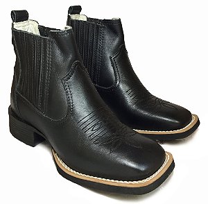 Botina Texana Feminina Preto Sola Preta Bico Quadrado