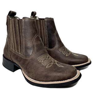 Botina Texana Feminina Crazy Horse Sola Preta Bico Quadrado