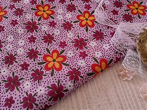 Chita Rosa Chiclete Estampada Floral Magenta e Amarelo - Retalho 70cm x 1,40m