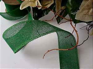 Fita de Juta (40mm) Verde com Borda Trabalhada - Ponta de Estoque