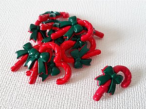Botão Infantil com Pezinho Bengala Vermelha e Laço Verde