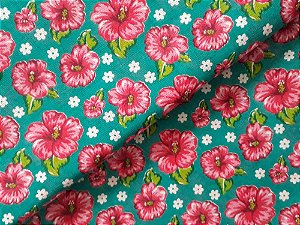 Chita Azul Tifanny Floral Vermelho e Branco - 1m x 1,40m