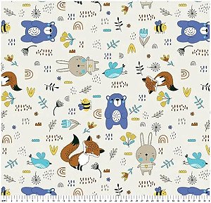 Tricoline Bege Estampado Conto Bosque - 1 Metro