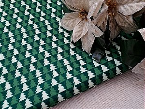 Feltro Estampado Verde Pinheirinhos - 30cm x 1,40m "RETALHO"